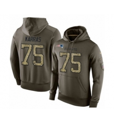 New England Patriots #75 Ted Karras Green Salute To Service Mens Pullover Hoodie