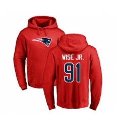 New England Patriots #91 Deatrich Wise Jr Red Name & Number Logo Pullover Hoodie