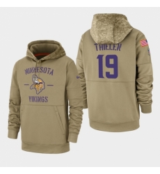 Minnesota Vikings #19 Adam Thielen 2019 Salute to Service Sideline Therma Pullover Hoodie Tan