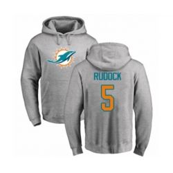 Miami Dolphins #5 Jake Rudock Ash Name & Number Logo Pullover Hoodie