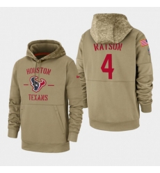 Houston Texans #4 Deshaun Watson 2019 Salute to Service Sideline Therma Pullover Hoodie - Tan