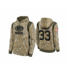 Green Bay Packers #33 Aaron Jones Camo 2021 Salute To Service Therma Performance Pullover Football Hoodie