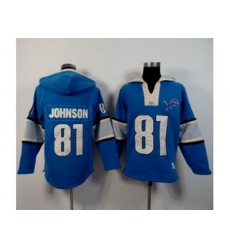 Detroit Lions #81 Calvin Johnson Blue Player Winning Method Pullover Hoodie