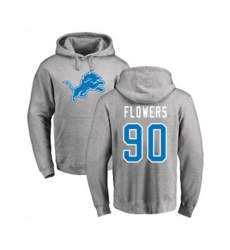 Detroit Lions #90 Trey Flowers Ash Name & Number Logo Pullover Hoodie