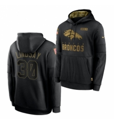 Denver Broncos #30 Phillip Lindsay 2020 Salute To Service Black Sideline Performance Pullover Hoodie