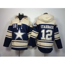 Dallas Cowboys #12 roger staubach cream-blue[pullover hooded sweatshirt]