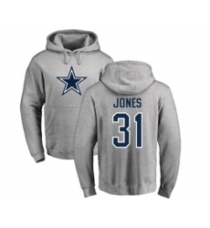 Dallas Cowboys #31 Byron Jones Ash Name & Number Logo Pullover Hoodie