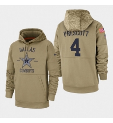 Dallas Cowboys #4 Dak Prescott 2019 Salute to Service Sideline Therma Pullover Hoodie - Tan