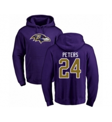 Baltimore Ravens #24 Marcus Peters Purple Name & Number Logo Pullover Hoodie