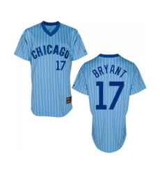 Chicago Cubs #17 Kris Bryant Authentic Blue White Strip Cooperstown Throwback Baseball Jersey