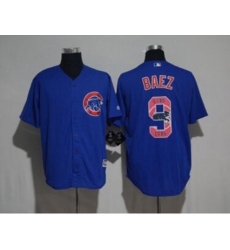 Chicago Cubs #9 Javier Baez Blue Team Logo Print Cool Base Stitched Baseball Jersey