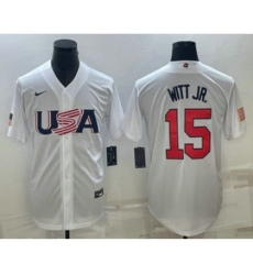 USA Baseball #15 Bobby Witt Jr 2023 White World Baseball Classic Replica Stitched JerseyUSA Baseball #15 Bobby Witt Jr 2023 White World Baseball Classic Replica Stitched Jersey