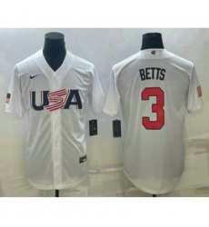 USA Baseball #3 Mookie Betts 2023 White World Baseball Classic Replica Stitched Jersey