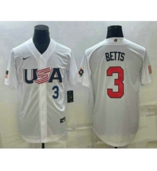 USA Baseball #3 Mookie Betts Number 2023 White World Baseball Classic Replica Stitched Jerseys