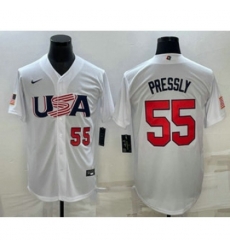 USA Baseball #55 Ryan Pressly Number 2023 White World Baseball Classic Stitched Jerseys