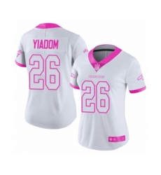 Women Denver Broncos #26 Isaac Yiadom Limited White Pink Rush Fashion Football Jersey