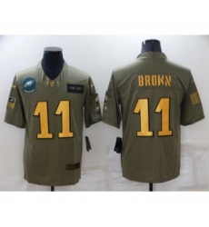 Philadelphia Eagles #11 A. J. Brown Olive Gold Salute To Service Limited Stitched Jersey