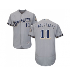 Milwaukee Brewers #11 Mike Moustakas Grey Road Flex Base Authentic Collection Baseball Jersey