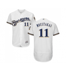 Milwaukee Brewers #11 Mike Moustakas White Alternate Flex Base Authentic Collection Baseball Jersey