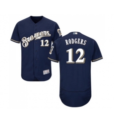 Milwaukee Brewers #12 Aaron Rodgers Navy Blue Alternate Flex Base Authentic Collection Baseball Jersey