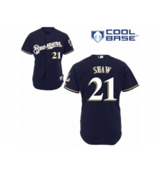 Milwaukee Brewers #21 Travis Shaw Replica Navy Blue Alternate Cool Base MLB Jersey