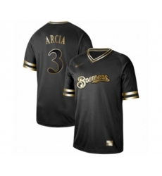 Milwaukee Brewers #3 Orlando Arcia Authentic Black Gold Fashion Baseball Jersey