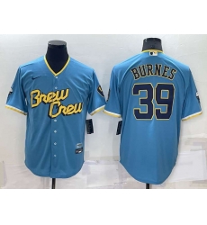 Milwaukee Brewers #39 Corbin Burnes Blue 2022 City Connect Cool Base Stitched Jersey
