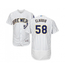 Milwaukee Brewers #58 Alex Claudio White Home Flex Base Authentic Collection Baseball Jersey