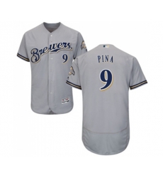 Milwaukee Brewers #9 Manny Pina Grey Road Flex Base Authentic Collection Baseball Jersey
