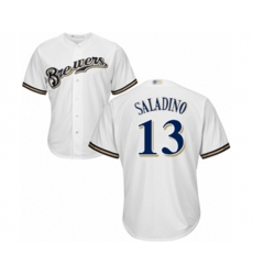 Milwaukee Brewers Tyler Saladino Replica White Home Cool Base Baseball Player Jersey