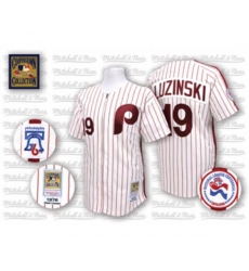 Philadelphia Phillies #19 Greg Luzinski Replica White Red Strip Throwback Baseball Jersey