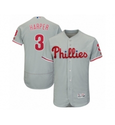 Philadelphia Phillies #3 Bryce Harper Majestic Gray Road Flexbase Authentic Collection Player Jersey
