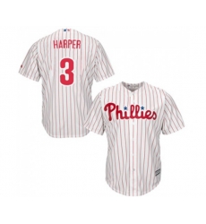 Philadelphia Phillies #3 Bryce Harper Replica White Red Strip Home Cool Base Baseball Jersey