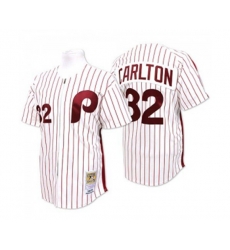 Philadelphia Phillies #32 Steve Carlton Replica White Red Strip Throwback Baseball Jersey