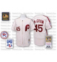 Philadelphia Phillies #45 Tug McGraw Replica White Red Strip Throwback Baseball Jersey