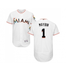 Miami Marlins #1 Cameron Maybin White Home Flex Base Authentic Collection Baseball Jersey