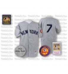 1952 New York Yankees #7 Mickey Mantle Authentic Grey Throwback Baseball Jersey