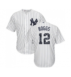 New York Yankees #12 Wade Boggs Authentic White Team Logo Fashion Baseball Jersey