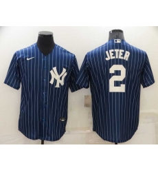 New York Yankees #2 Derek Jeter Navy Blue Pinstripe Stitched MLB Cool Base Nike Jersey