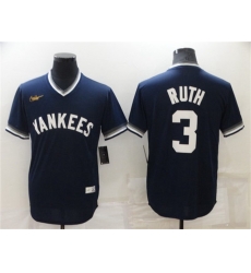 New York Yankees #3 Babe Ruth Navy Blue Cooperstown Collection Stitched MLB Throwback Jersey