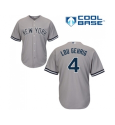 New York Yankees #4 Lou Gehrig Replica Grey Road Baseball Jersey