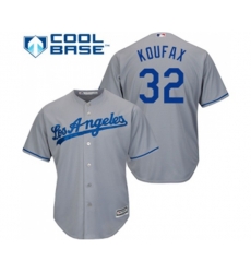 Los Angeles Dodgers #32 Sandy Koufax Replica Grey Road Cool Base Baseball Jersey