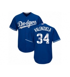 Los Angeles Dodgers #34 Fernando Valenzuela Authentic Royal Blue Team Logo Fashion Cool Base MLB Jersey