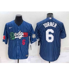 Los Angeles Dodgers #6 Trea Turner Number Navy Blue Pinstripe 2020 World Series Cool Base Nike Jersey