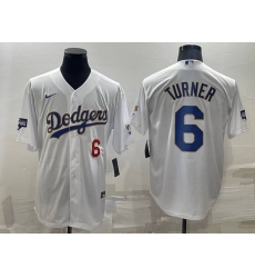 Los Angeles Dodgers #6 Trea Turner Number White Gold Championship Stitched MLB Cool Base Nike Jersey