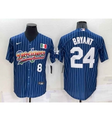 Los Angeles Dodgers #8 #24 Kobe Bryant Number Rainbow Blue Red Pinstripe Mexico Cool Base Nike Jersey