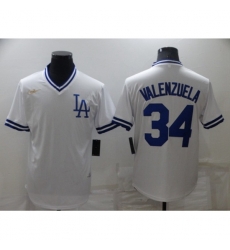 Nike Los Angeles Dodgers #34 Fernando Valenzuela White Throwback Jersey