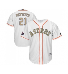 Houston Astros #21 Andy Pettitte Replica White 2018 Gold Program Cool Base MLB Jersey