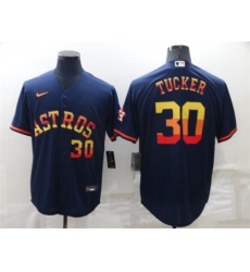 Houston Astros #30 Kyle Tucker Number Navy Blue Rainbow Stitched MLB Cool Base Nike Jersey