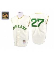 1968 Oakland Athletics #27 Catfish Hunter Replica Cream Throwback Baseball Jersey